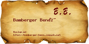 Bamberger Benő névjegykártya